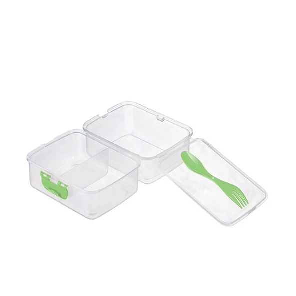 Saydam Kare 3 Bölmeli Çatal Kaşıklı Beslenme Kabı - Diyet Kabı Karışık Renk - Resim 3