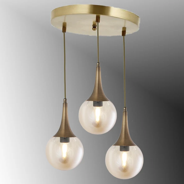 TT601-3Y-FULLESK TT Aydınlatma Eskitme Kaplama 3 lü Uzun Hunili Yuvarlak Avize ürün görseli 1