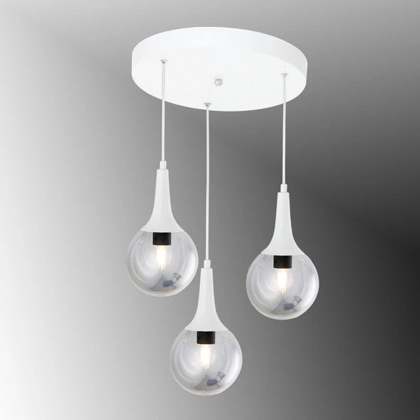 TT601-3Y-FULLBY TT Aydınlatma Mat Beyaz 3 lü Uzun Hunili Yuvarlak Avize ürün görseli 1