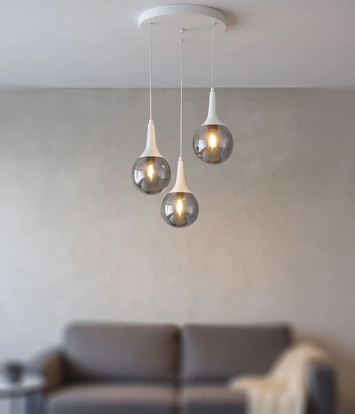 TT601-3Y-FULLBY TT Aydınlatma Mat Beyaz 3 lü Uzun Hunili Yuvarlak Avize - Resim 3