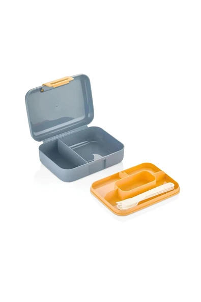 Meyve Suyu Bölmeli - Tabaklı Beslenme Kabı  Diyet Kabı -Çatal Bıçak Kaşık Dahildir - Resim 3