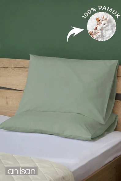 2'li Mint Yeşili Yastık Kılıfı – 50x70 Cm, %100 Pamuk,63tel