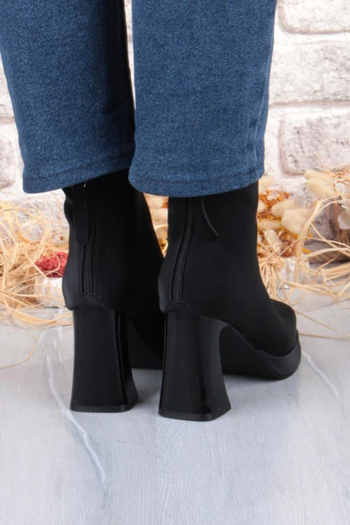 Guja 25K414-2 Kalın Topuklu Kut Burun Arka Kısımdan Fermuarlı Kadın Bot - Resim 4