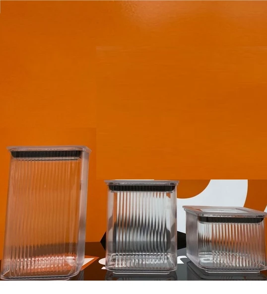 3 LÜ Set Vakumlu Kare Saklama Kabı Akrilik Kristal 3 Boy Erzak Kabı (600-900-1300 ML) - Resim 3