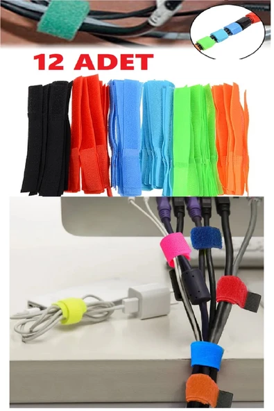 12 li Kablo Tutucu Cırt Kulaklık Fare Airfry Ev Ofis İçin Kablo Düzenleyici Sabitleyici - Resim 4