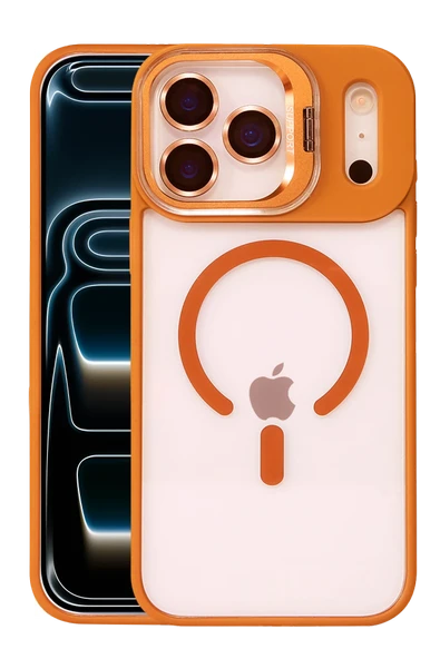 Apple iPhone 17 Pro Max Remim Lensli Magsafe Standlı Kapak - Turuncu ürün görseli 1