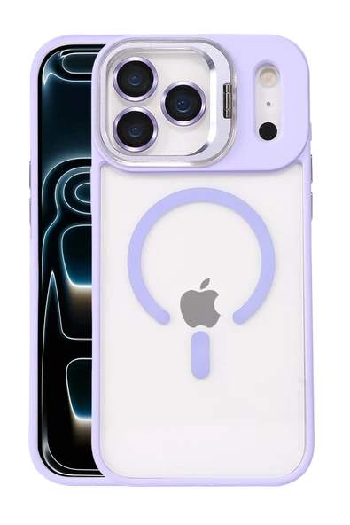 Apple iPhone 17 Pro Max Remim Lensli Magsafe Standlı Kapak - Lila ürün görseli 1