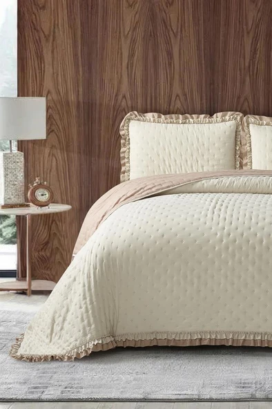 Lisbon Elyaf Dolgulu Çift Kişilik 240x260 Cm Yatak Örtüsü Cappucino ürün görseli