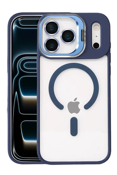 Apple iPhone 17 Pro Max Remim Lensli Magsafe Standlı Kapak - Lacivert ürün görseli 1