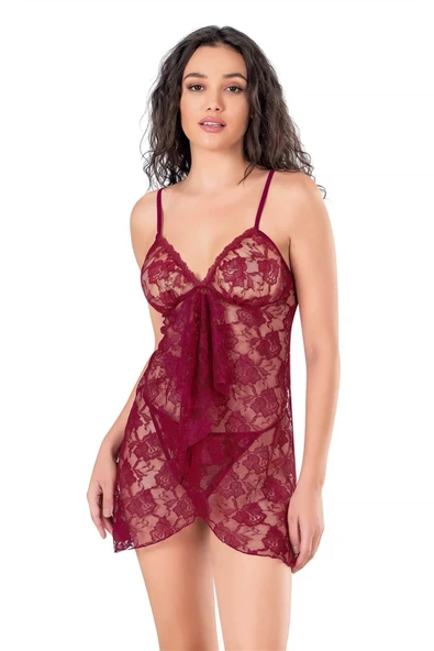 Bicomi Bordo Kısa Tül Gecelik ürün görseli