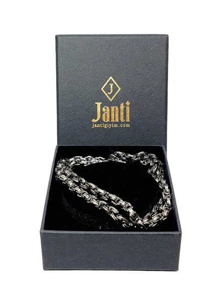 JTAW25KLY1592 KRAL TASARIM DESEN MODEL ANTRASİT GRİ ZİNCİR PASLANMAZ ÇELİK GARANTİLİ HEDİYE KUTULU JANTİ ÇELİK KOLYE - 2