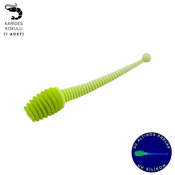 Silikon Kurt Yem - 2,1g 70mm - Fishack Wormix - 1 Adet - Yeşil/Beyaz - Karides Kokulu