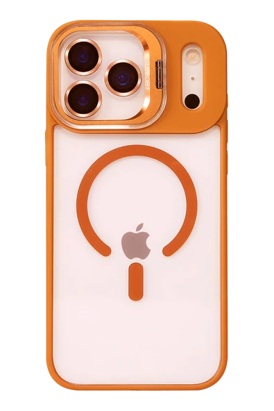Apple iPhone 17 Pro Max Remim Lensli Magsafe Standlı Kapak - Turuncu - Resim 2