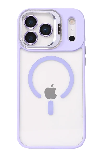 Apple iPhone 17 Pro Max Remim Lensli Magsafe Standlı Kapak - Lila - Resim 2