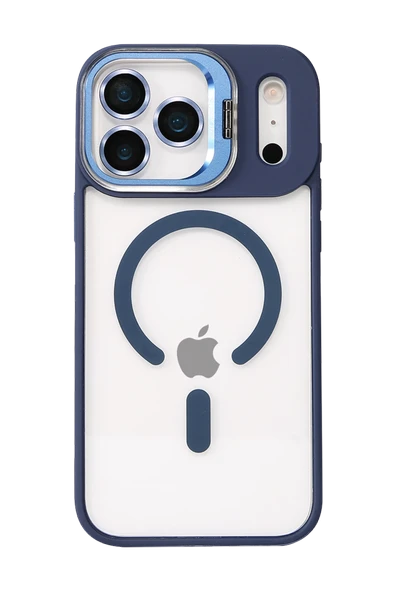 Apple iPhone 17 Pro Max Remim Lensli Magsafe Standlı Kapak - Lacivert - Resim 2