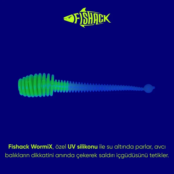 Silikon Kurt Yem - 2,1g 70mm - Fishack Wormix - 1 Adet - Yeşil/Beyaz - Karides Kokulu - 2