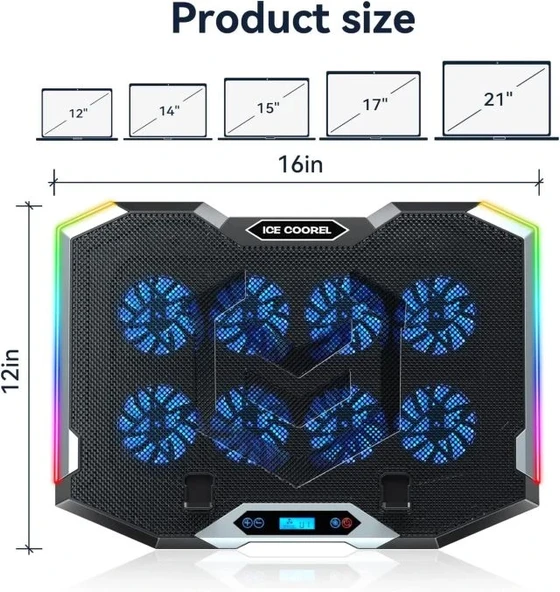 ICE COOREL Oyun Laptop Soğutucu - 27.9-43.9 cm - 7