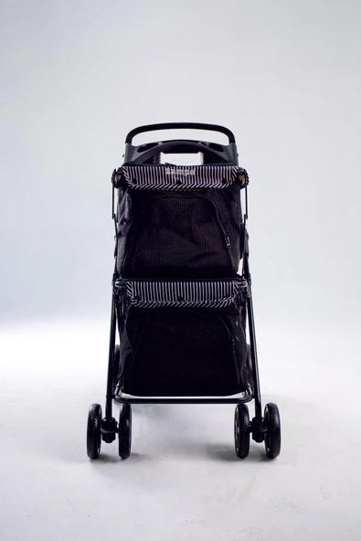 Zampa Twins Kedi Köpek Arabası Siyah BL04B 51X85X100 Cm - Çift Bölmeli, Katlanabilir - 3