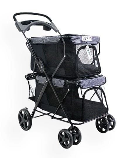 Zampa Twins Kedi Köpek Arabası Siyah BL04B 51X85X100 Cm - Çift Bölmeli, Katlanabilir