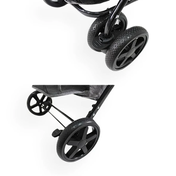 Zampa Twins (BL04-G) Kedi Köpek Arabası Gri 51X85X100 Cm - Çift Bölmeli, Katlanabilir ve Güvenli - 4