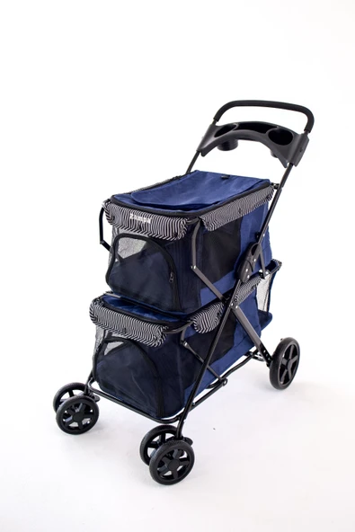 Zampa Twins Kedi Köpek Arabası Lacivert BL04N 51x85x100 Cm - Katlanabilir, Konforlu ve Güvenli - 3