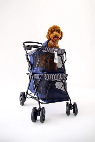 Zampa Twins Kedi Köpek Arabası Lacivert BL04N 51x85x100 Cm - Katlanabilir, Konforlu ve Güvenli - 2