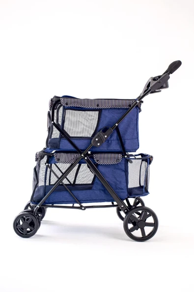 Zampa Twins Kedi Köpek Arabası Lacivert BL04N 51x85x100 Cm - Katlanabilir, Konforlu ve Güvenli - 5