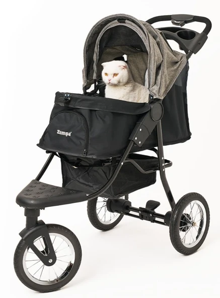 Zampa Ricciardo SP05CS-G Gri Kedi Köpek Arabası - Geniş İç Hacim, Katlanabilir ve Konforlu