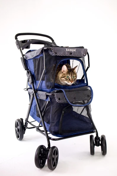 Zampa Twins Kedi Köpek Arabası Lacivert BL04N 51x85x100 Cm - Katlanabilir, Konforlu ve Güvenli