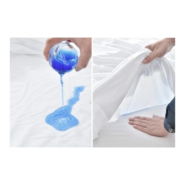 Çift Kişilik Dört Köşe Lastikli Su Sıvı Geçirmez Yatak Koruyucu Alez Pamuk Yüzey - Resim 3