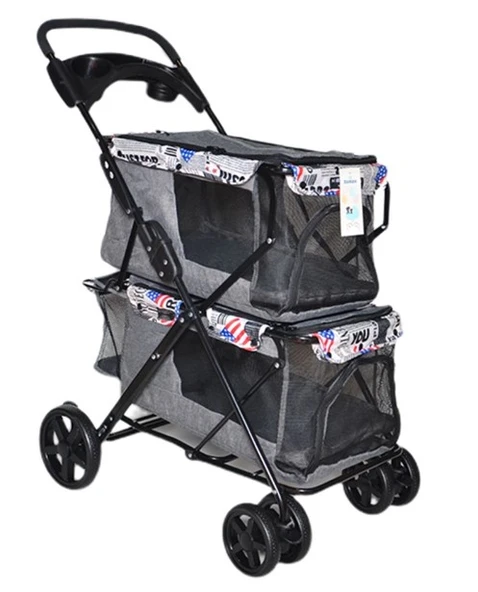 Zampa Twins (BL04-G) Kedi Köpek Arabası Gri 51X85X100 Cm - Çift Bölmeli, Katlanabilir ve Güvenli