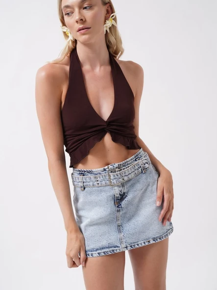 Kemer Detay Denim Mini Etek ürün görseli