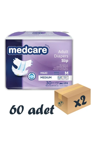 Medcare Maxi Bel Bantlı Hasta Bezi 8 Damla Medium Orta Boy M Beden 30'lu 2 Paket 60 Adet