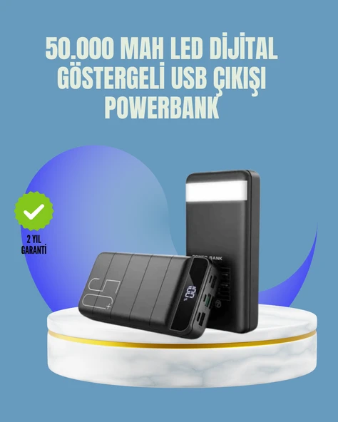 Tüm Cihazlarla Uyumlu 50.000 mAh Powerbank – Yüksek Kapasiteli, LED Gösterge ve Akıllı Koruma Fonksiyonlu