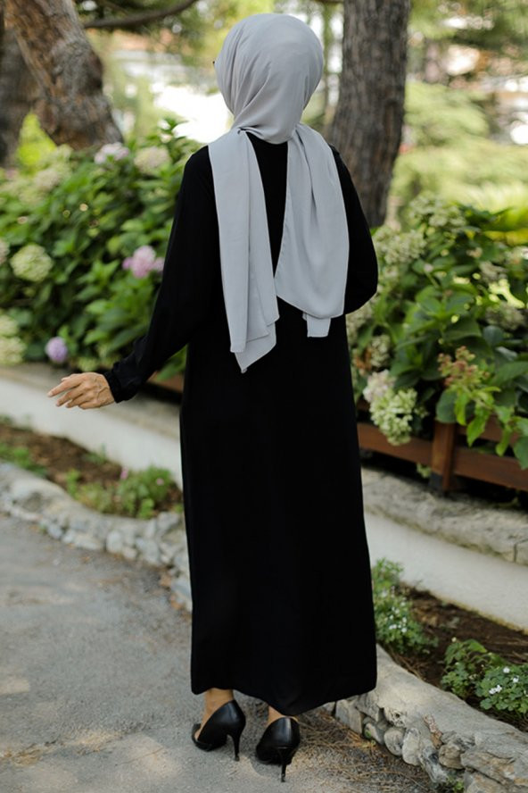 Nakışlı Tesettür Ferace - Siyah - 3