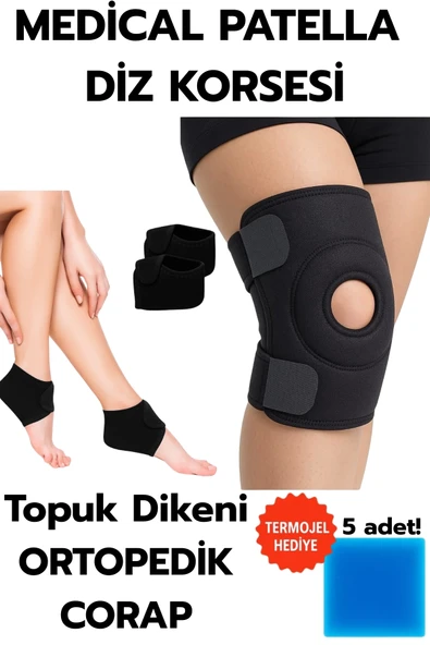 Topuk Çorabı 2'li Sağ Sol+ Medical Patella Destekli Dizlik + Termojel – Ortopedik Destek Seti - 1