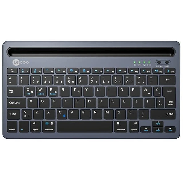Lenovo Lecoo BK100 Bluetooth V3.0 Çoklu Cihaz Uyumlu Şarj Edilebilir Kablosuz Gri Türkçe Q Klavye - 2
