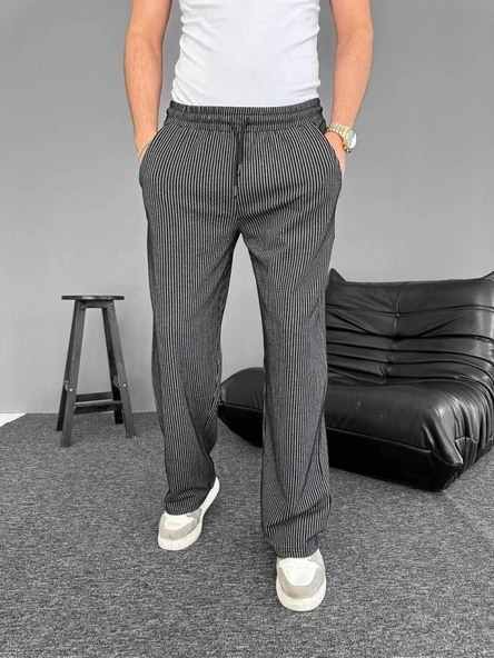 Su Yolu Çizgili Cepli Pantalon - Siyah - 2