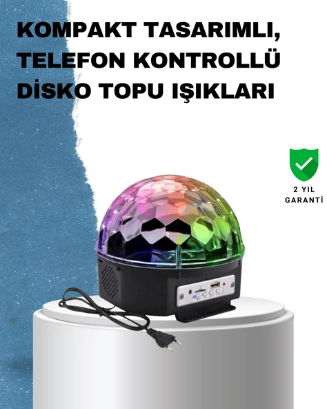 Taşınabilir RGB Disko Topu Bluetooth ve Uzaktan Kumanda Özellikli