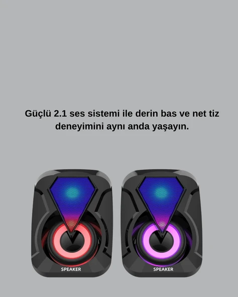 2.1 Kanal RGB LED Oyun Hoparlörü Subwoofer Destekli - Resim 2