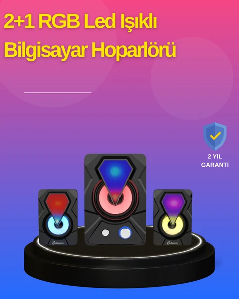 2.1 Kanal RGB LED Oyun Hoparlörü Subwoofer Destekli ürün görseli