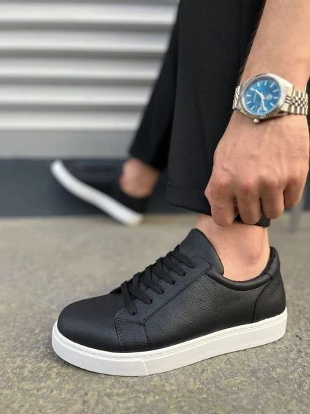 JY165 Elite Bağcıklı Cilt Erkek Günlük Sneaker Ayakkabı CBT - Siyah - 3