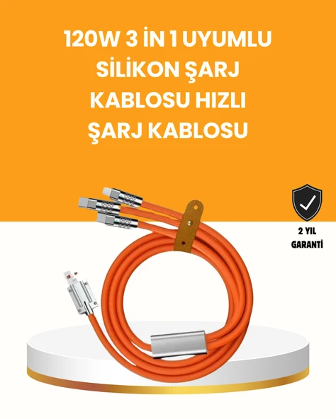 120 W Şarj ve Veri Aktarımı Kablo– 3 Başlıklı Çok Amaçlı Kablo Yüksek Hızlı