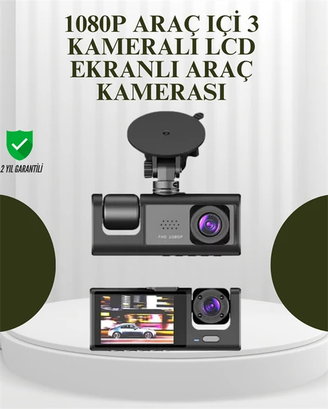 TA-01 G-Sensörlü 3'lü Kayıtlı Araç Kamerası - 1