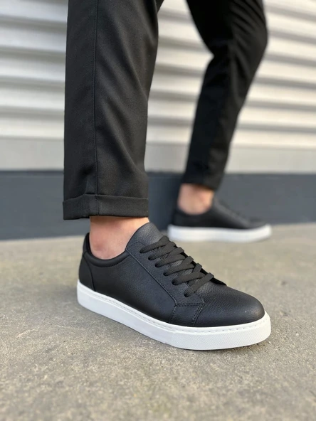 JY165 Elite Bağcıklı Cilt Erkek Günlük Sneaker Ayakkabı CBT - Siyah - 1
