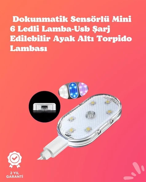 Kolay Montajlı, Çok Renkli USB Şarjlı Kablosuz Araç İçi Işık Seti