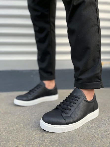 JY165 Elite Bağcıklı Cilt Erkek Günlük Sneaker Ayakkabı CBT - Siyah - 2