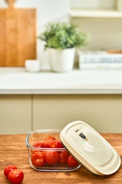 Cream Vakumlu Kapaklı Cam Saklama Kabı 0.9 Lt - Resim 3