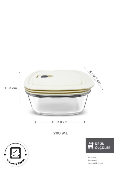 Cream Vakumlu Kapaklı Cam Saklama Kabı 0.9 Lt - Resim 2