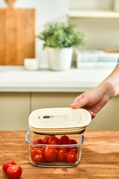 Cream Vakumlu Kapaklı Cam Saklama Kabı 0.9 Lt - Resim 4